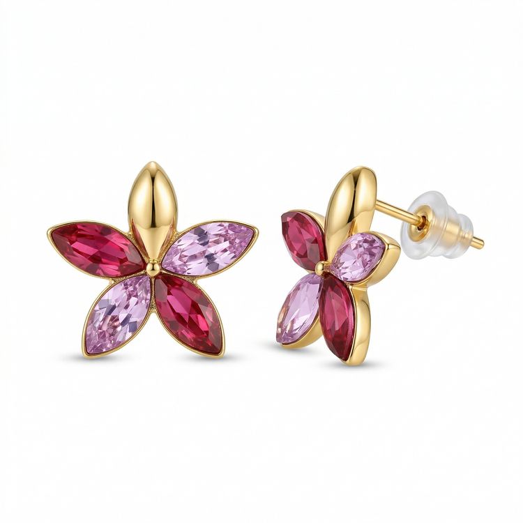 Orecchini a Lobo PETAL BLOOM – Design a Fiore con Punti Luce Multicolore in Acciaio Inox | Eldra Milano