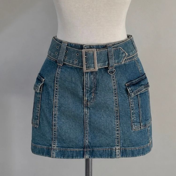 So Denim Skirt With Belt And Cargo Pockets 2