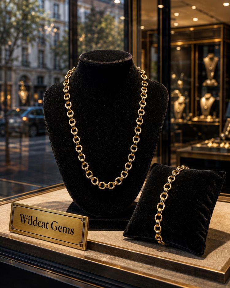 Gold tone belcher Chain Necklace And Bracelet Set