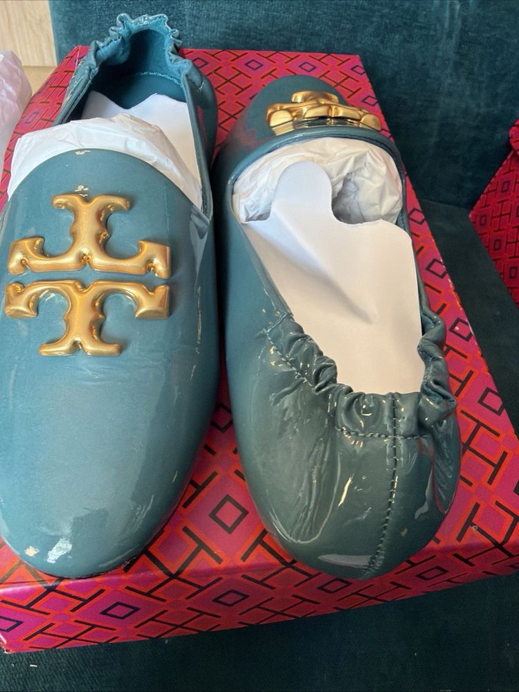 Tory Burch Eleanor Patent Loafers Bayberry Blue Uk 3 BNIB image 2
