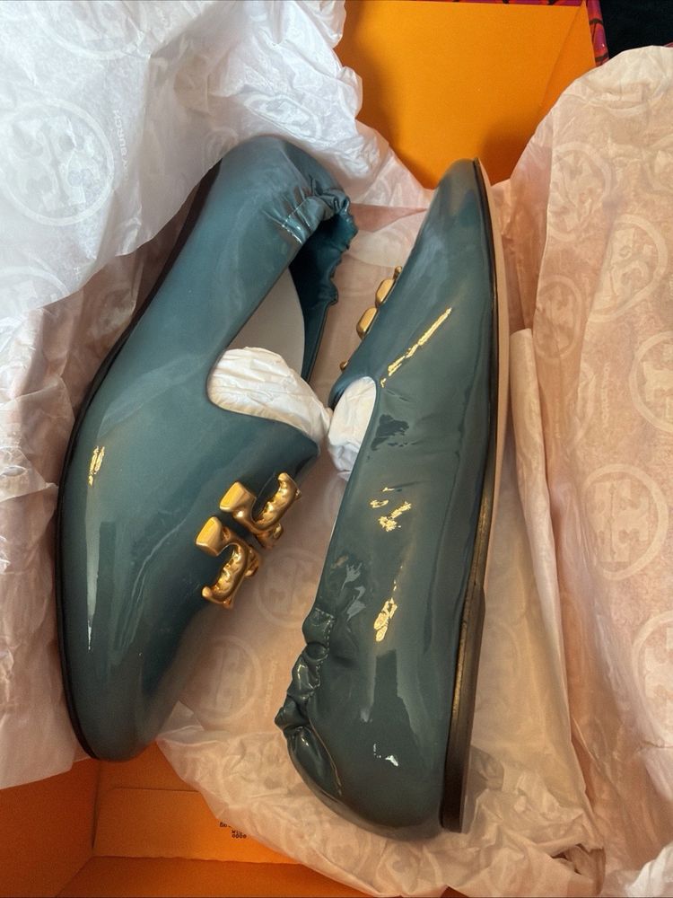 Tory Burch Eleanor Patent Loafers Bayberry Blue Uk 3 BNIB image 3