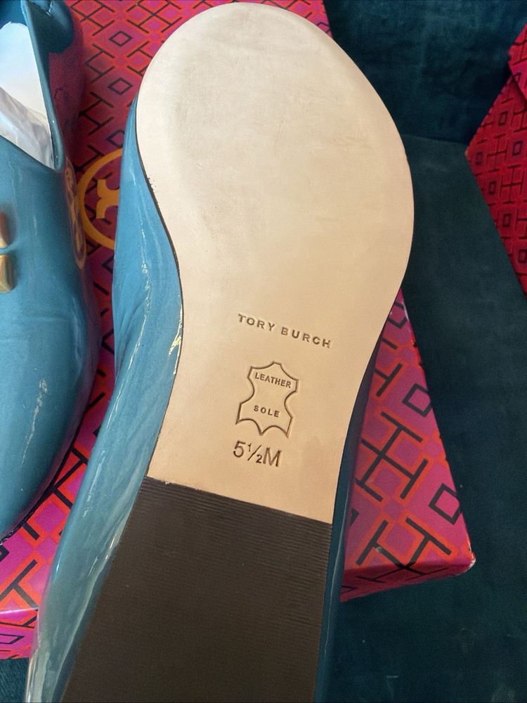 Tory Burch Eleanor Patent Loafers Bayberry Blue Uk 3 BNIB image 5