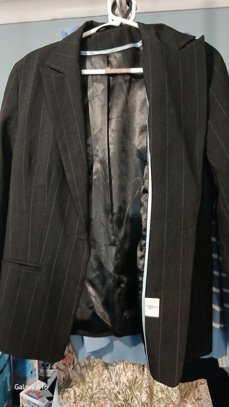 New Look Black Pinstripe Blazer image 1