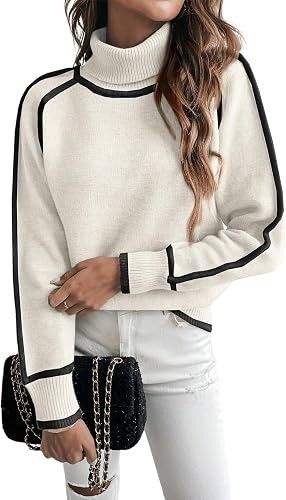White Turtleneck Sweater With Black Trim imagen 4