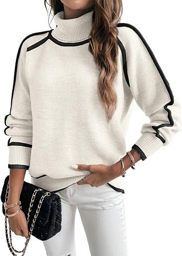 White Turtleneck Sweater With Black Trim imagen 3