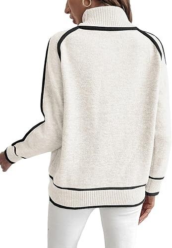 White Turtleneck Sweater With Black Trim imagen 2