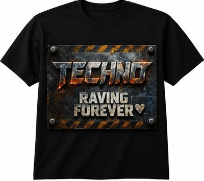 Black Graphic T-Shirt TECHNO RAVING FOREVER