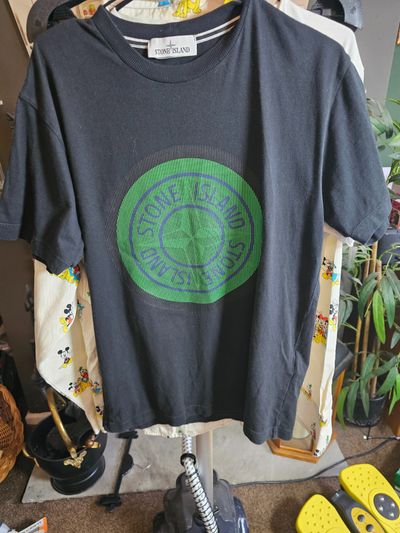 Stone Island Black T-Shirt With Green Logo