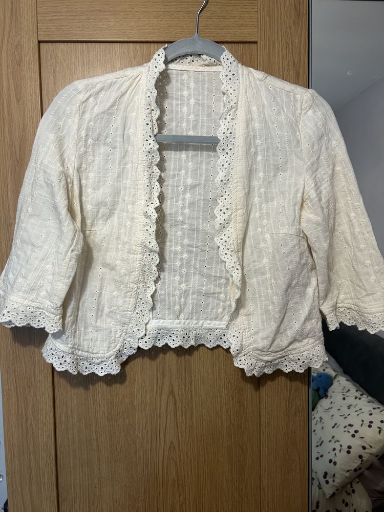 Unknown White Lace Trim Open Front Jacket product image