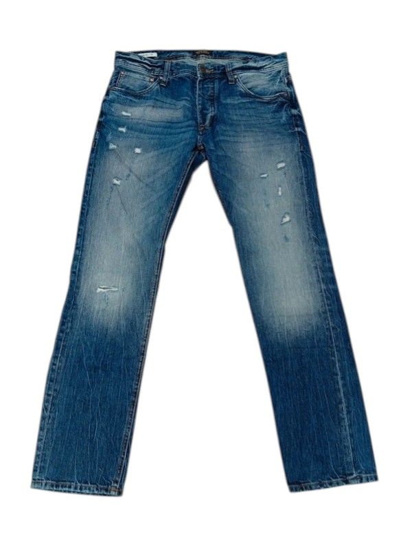 Jack & Jones Jeans Denim Strappati Uomo W33 L32 Taglia M Slim Fit