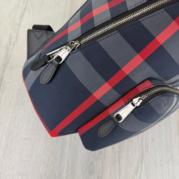 Burberry Men’s Navy Check Print Backpack image 4