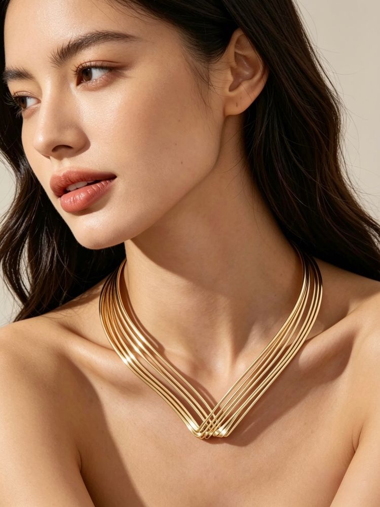 Other Multi-Layer Gold V-Choker Necklace | Statement Layered Collar product image