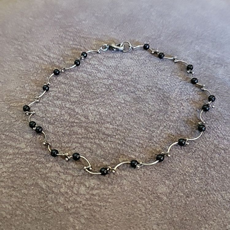 Silver Bracelet With Black Beads image 2