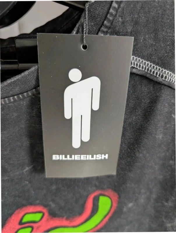 Official Billie Eilish Acid Wash Graphic T Shirt Neon Green Black M 10 12 image 2