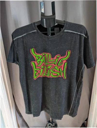 Official Billie Eilish Acid Wash Graphic T Shirt Neon Green Black M 10 12