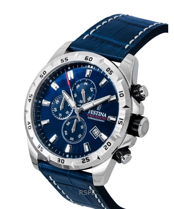 Festina Timeless Chronograph Leather Strap Blue Dial Quartz F20692-2 100M Men's Watch 3