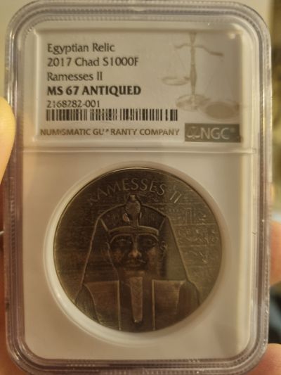 Egyptian Relic 2017 Chad S1000F Ramesses Ii Coin 2 oz ms70 antiqued silver graded coin