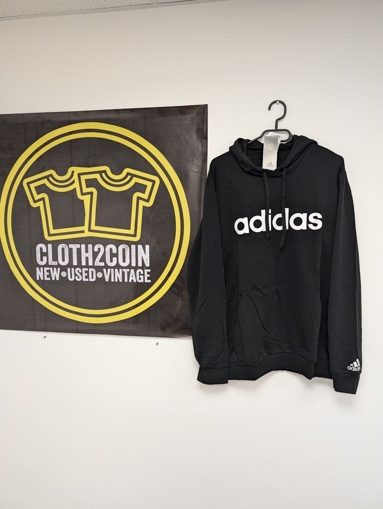 Adidas Black hoodie, big logo, little logo