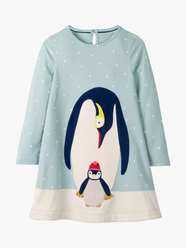 Original Penguin Mini Boden Girls' Penguin Applique Jersey Dress in Cloudrburst Blue product image