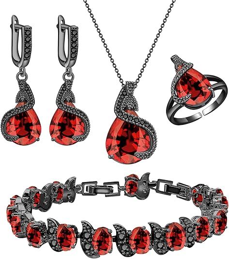 Red Gemstone Jewelry Set With Earrings, Necklace, Ring, Bracelet image 1