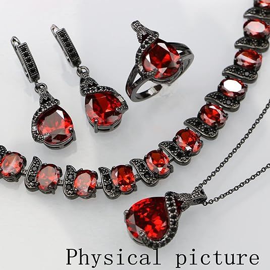 Red Gemstone Jewelry Set With Earrings, Necklace, Ring, Bracelet image 3