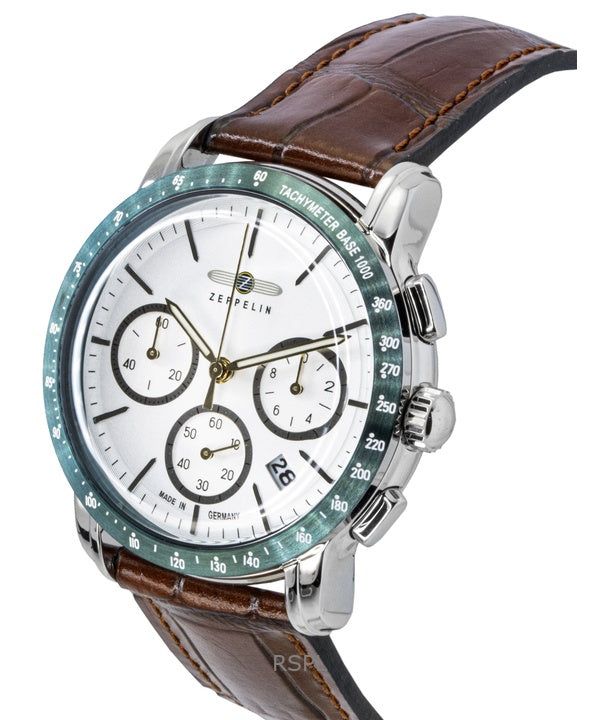 Zeppelin New York Chronograph Leather Strap White Dial Quartz 88784 Men's Watch image 3