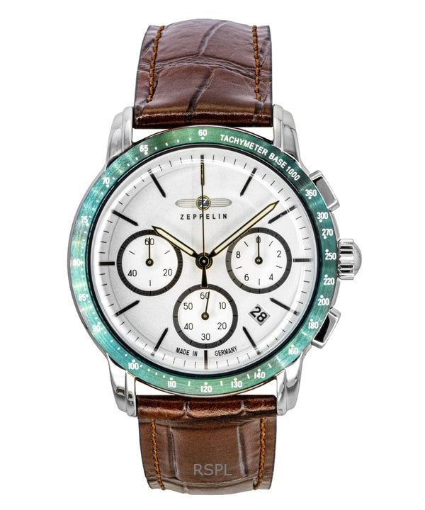 Zeppelin New York Chronograph Leather Strap White Dial Quartz 88784 Men's Watch image 1