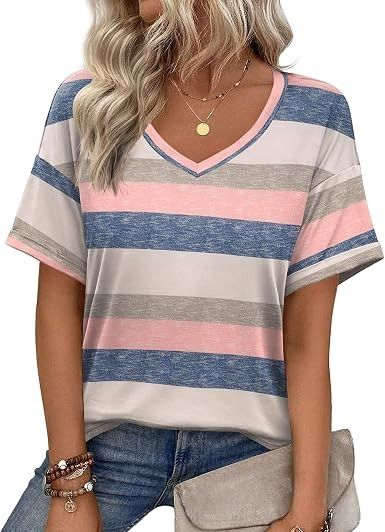 Striped V-Neck T-Shirt 4