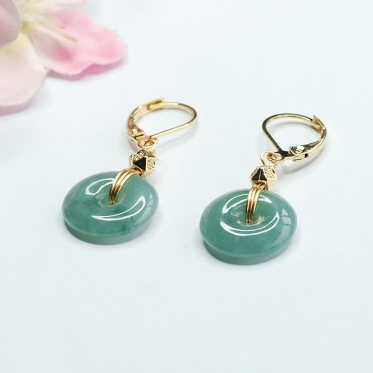Other Green Jade Round Drop Earrings With Gold Hooks product image