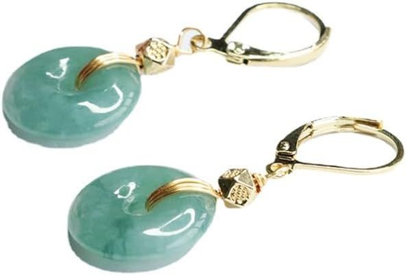 Green Jade Round Drop Earrings With Gold Hooks 5