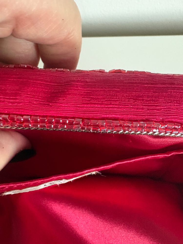 Red Beaded Evening Bag With Chain Strap 3