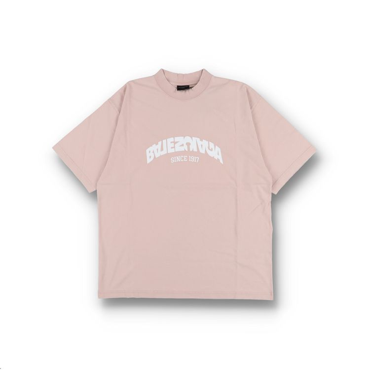 Balenciaga Pink Embroidered Back Flip Logo Oversized T-Shirt