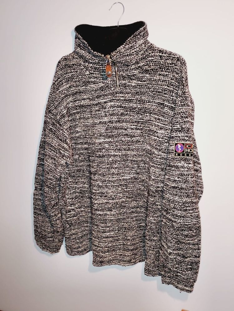 Grey And Black Knit Pullover Sweater