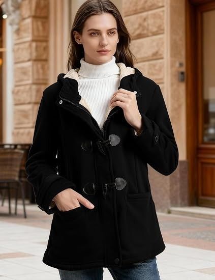 Black Hooded Toggle Coat imagen 2