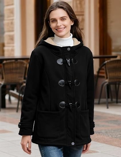 Black Hooded Toggle Coat imagen 5