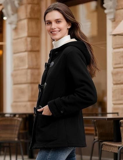 Black Hooded Toggle Coat imagen 3