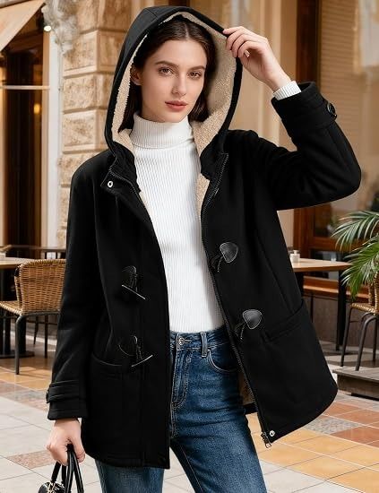 Black Hooded Toggle Coat imagen 4