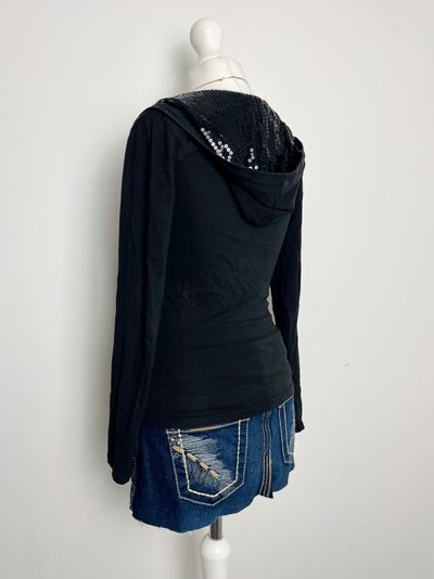 Liu Jo Black Sequin Hooded Long Sleeve Top
