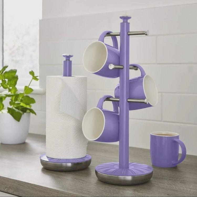 Swan Purple Kitchen Mug Tree And Paper Towel Holder Set product image