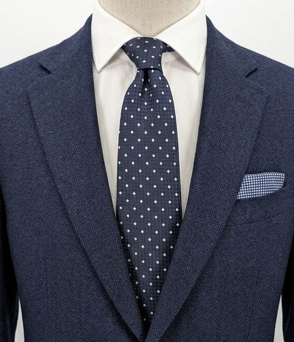 Uomo Cravatta uomo blu navy a pois microfibra elegante classica matrimonio product image