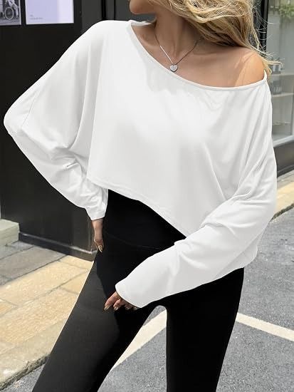 White Off-Shoulder Cropped Long Sleeve Top imagen 2