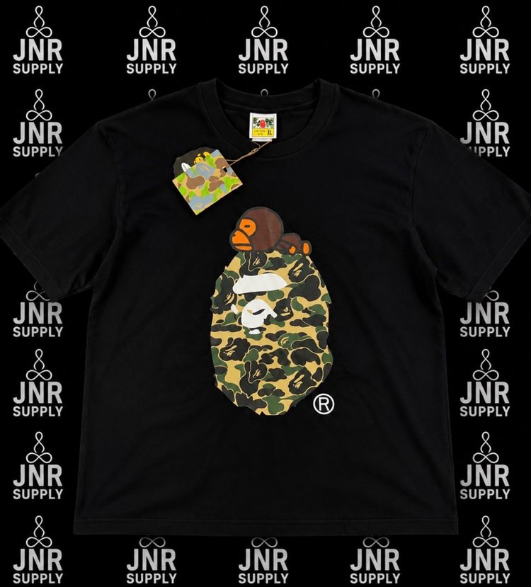A Bathing Ape Black T-Shirt With Camo Ape Graphic image 1