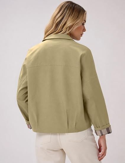 Beige Casual Jacket With Checkered Cuff Lining 4