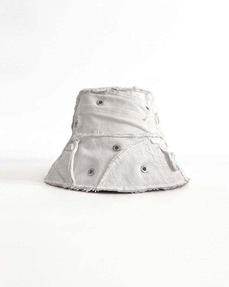 White Upcycled Denim Bucket Hat image 3