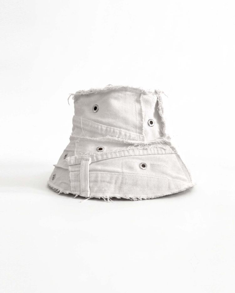 White Upcycled Denim Bucket Hat image 4