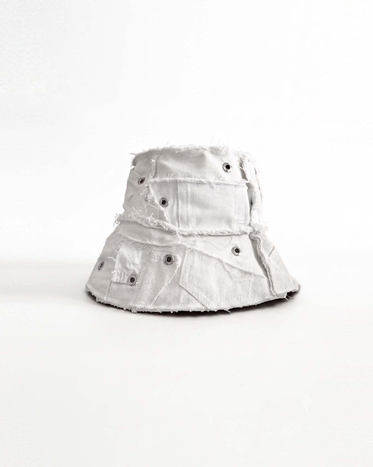 White Upcycled Denim Bucket Hat image 5