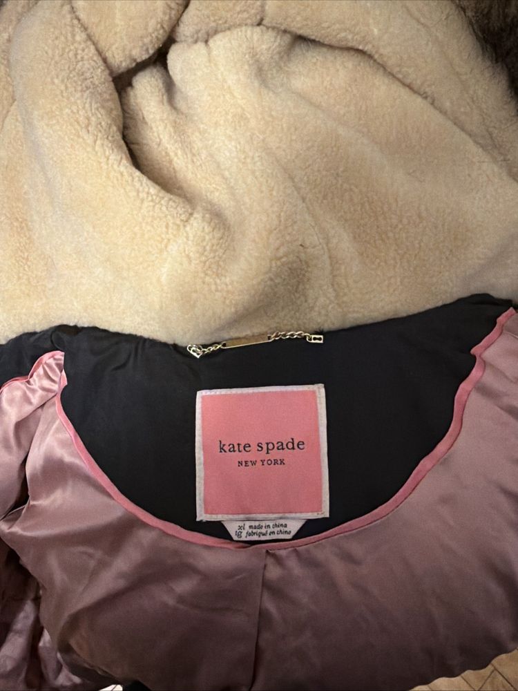 Kate Spade Faux Fur trim Mid Length Puffer Jacket Coat XL BNWT Duck Down obraz 9