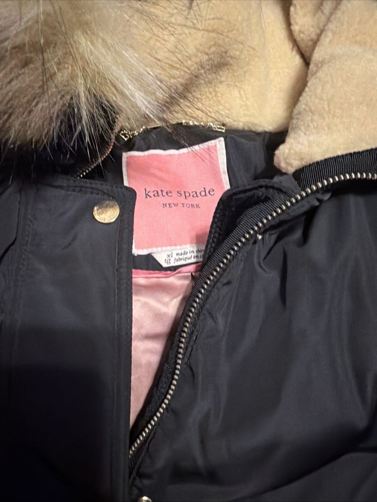 Kate Spade Faux Fur trim Mid Length Puffer Jacket Coat XL BNWT Duck Down obraz 2