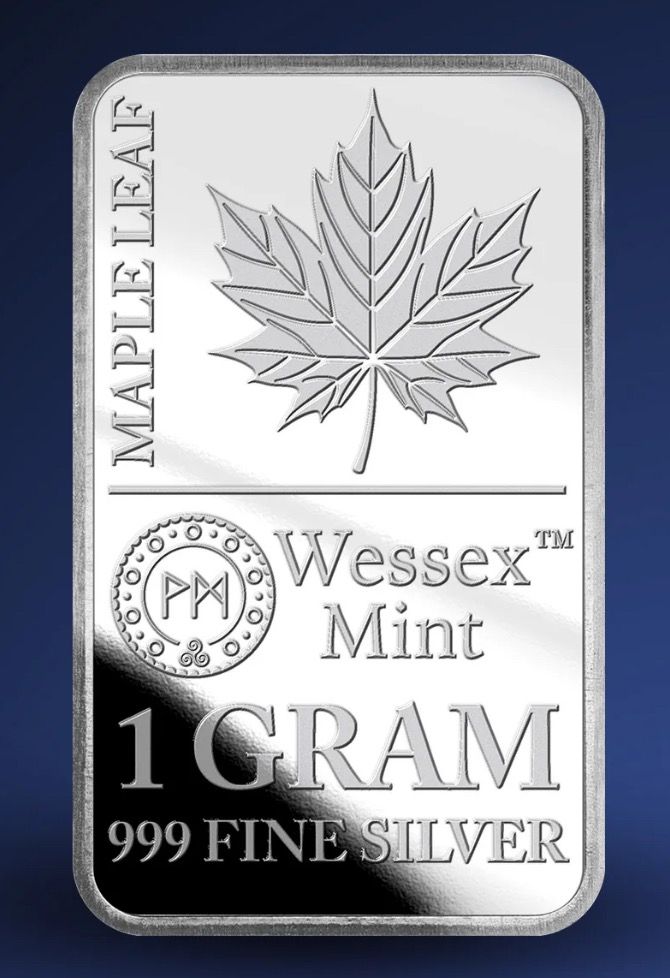 Wessex mint 1g silver bar maple leaf