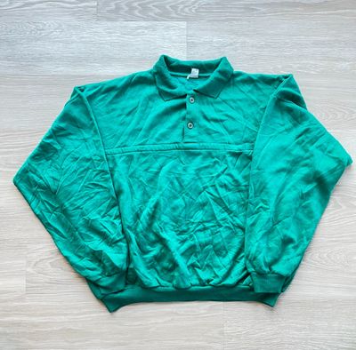 Green Long Sleeve Polo Sweatshirt
